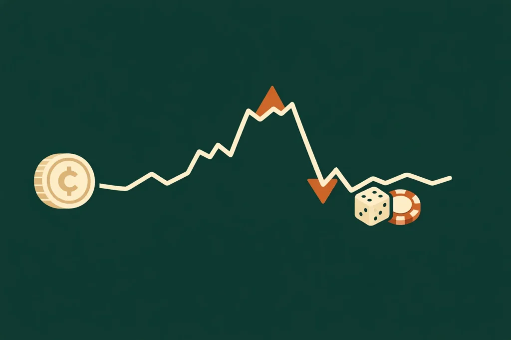 Illustration av Bitcoin-kursens rörelse under en spelsession